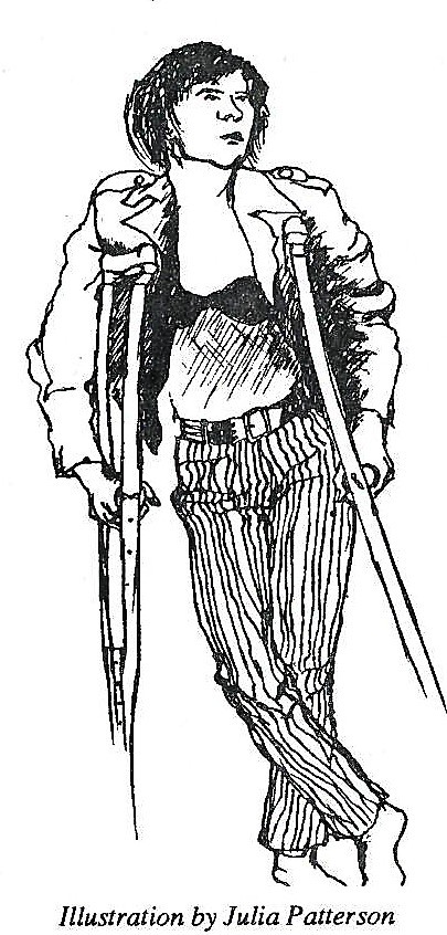 Illustration of a woman with crutches by Julia Patterson
