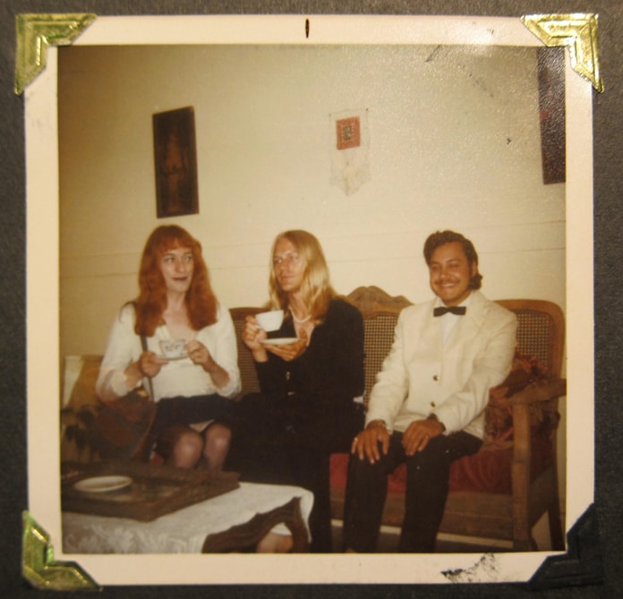 Rupert Raj, Michael Camp, and Micheline Johnson, c. 1974, Kodacolor print, 3.5” x 3.5”, The Family Camera Network, The ArQuives, and Rupert Raj. Photographer: unknown.