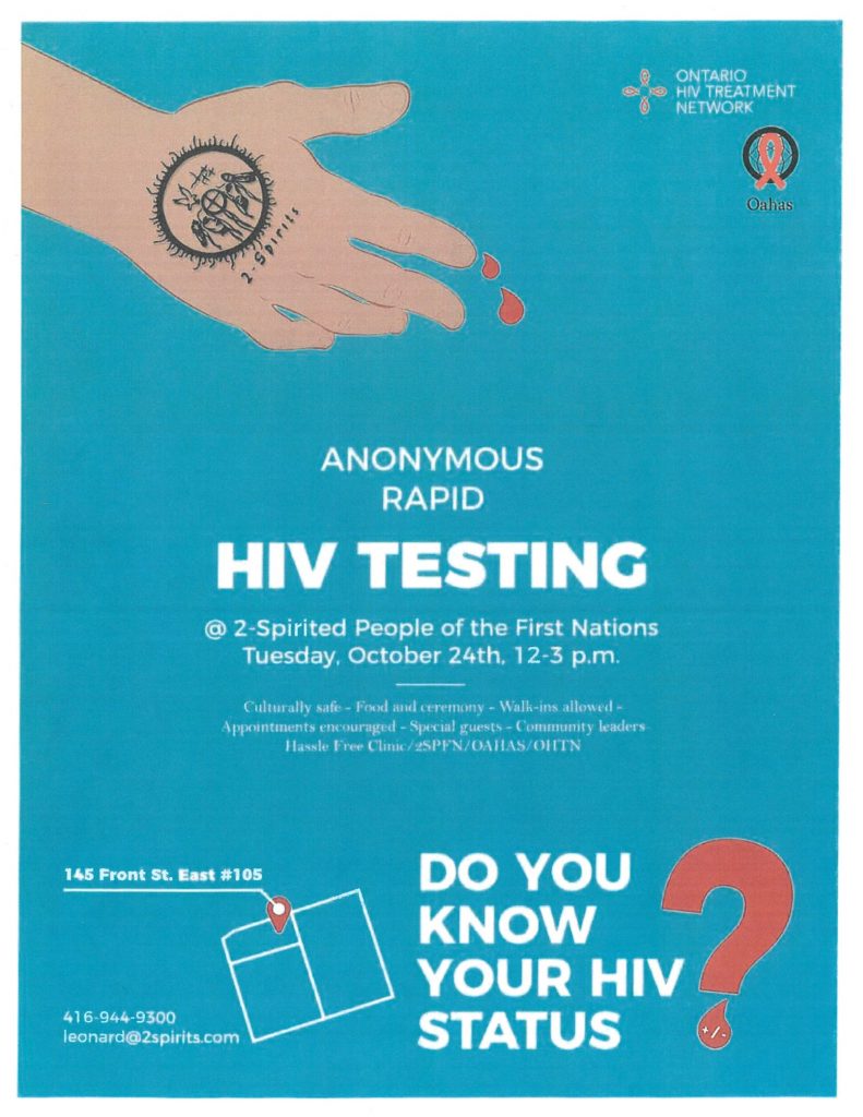 Image description: a flyer for HIV testing provided by 2-Spirited People of the 1st Nations.