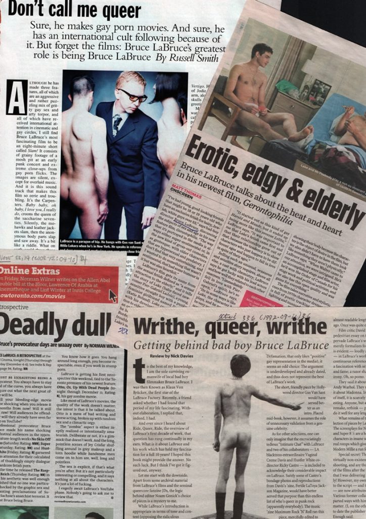 Collage of Articles about Bruce La Bruce available at The ArQuives