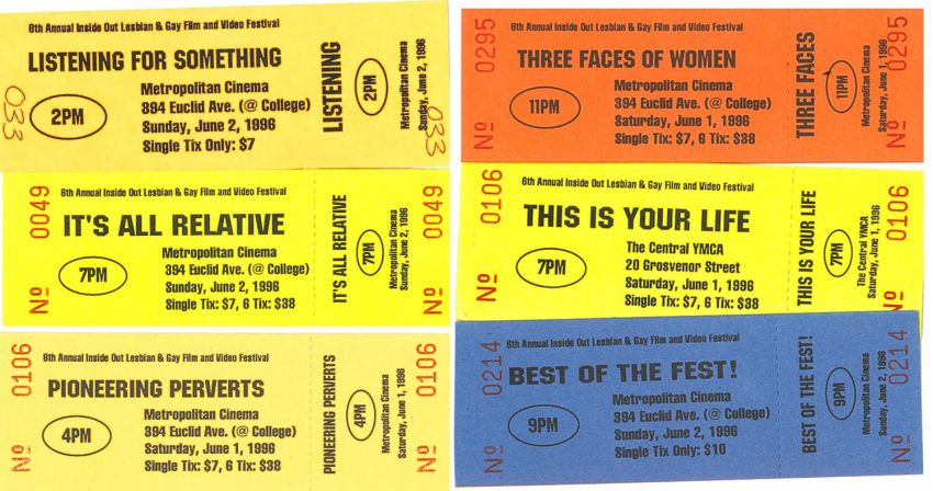 a collection of ticket stubs from the 1996 edition of the Toronto festival.
