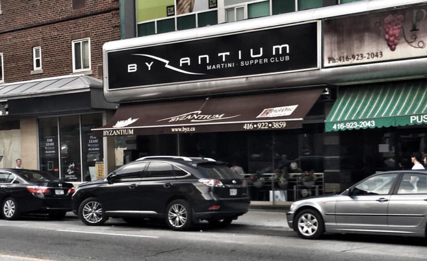 The Front Sign and Awning of Byzantium’s Martini and Supper Club