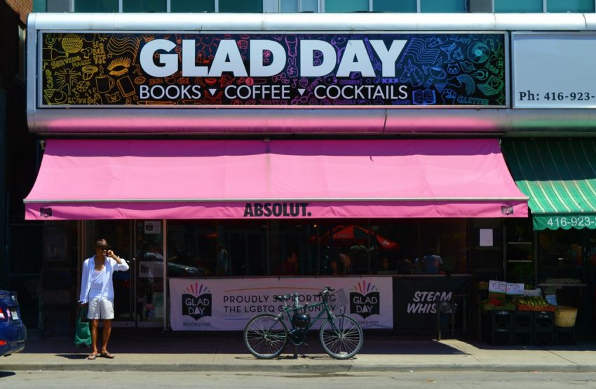  Glad Day Bookshop, Café and Bar Sign and Pink Awning