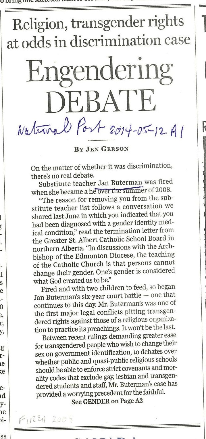 Clipping of a newspaper article titled "Engendering debate"