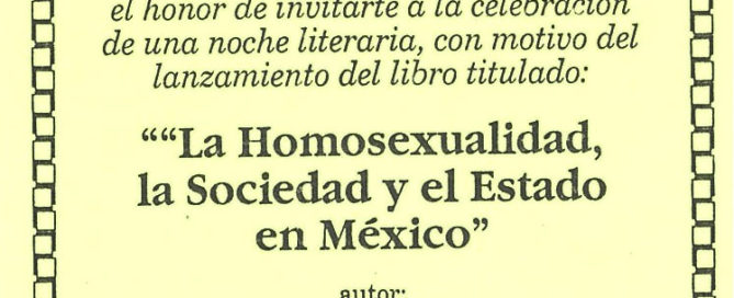 Yellow flyer by El Grupo Gay Latino “HOLA” for a book launch