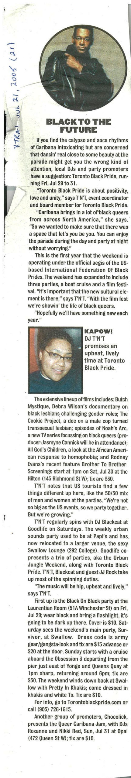 Newspaper clipping. At the top, there is a photo of a person with short hair wearing a black jacket; in the middle of the article, there is a photo of a smiling person wearing rectangular-framed glasses.