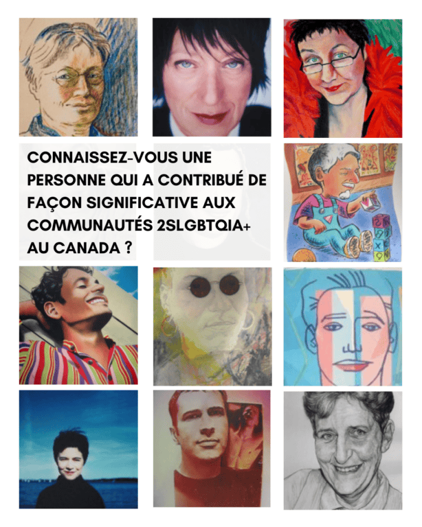 La Collection nationale de portraits lance un appel à candidatures

Connaissez-vous une personne qui a contribué de façon significative aux communautés 2SLGBTQIA+ au Canada ? 

The image features several portraits from The ArQuives' National Portrait Collection.