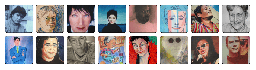 A collection of 16 portraits.